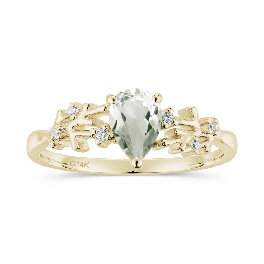 Pear Cut Green Amethyst Coral Ring - LUO Jewelry #gemstone_Green Amethyst