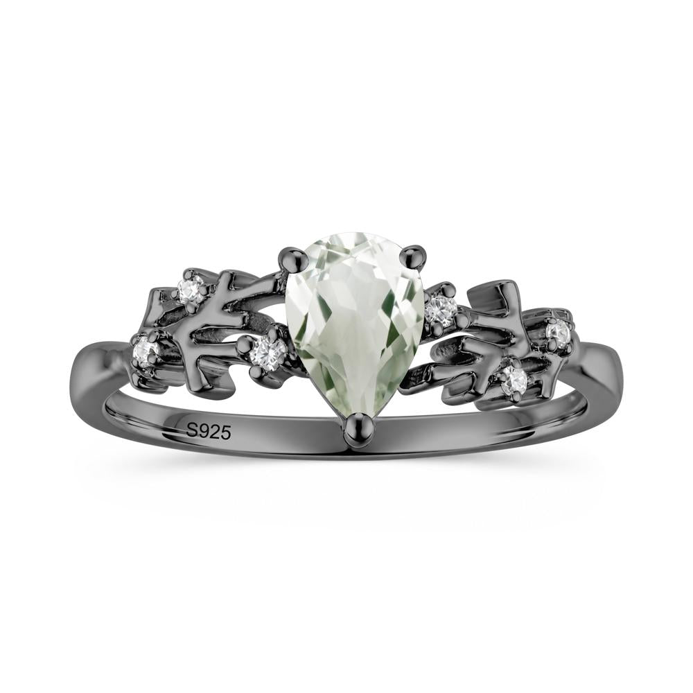 Pear Cut Green Amethyst Coral Ring - LUO Jewelry #gemstone_Green Amethyst