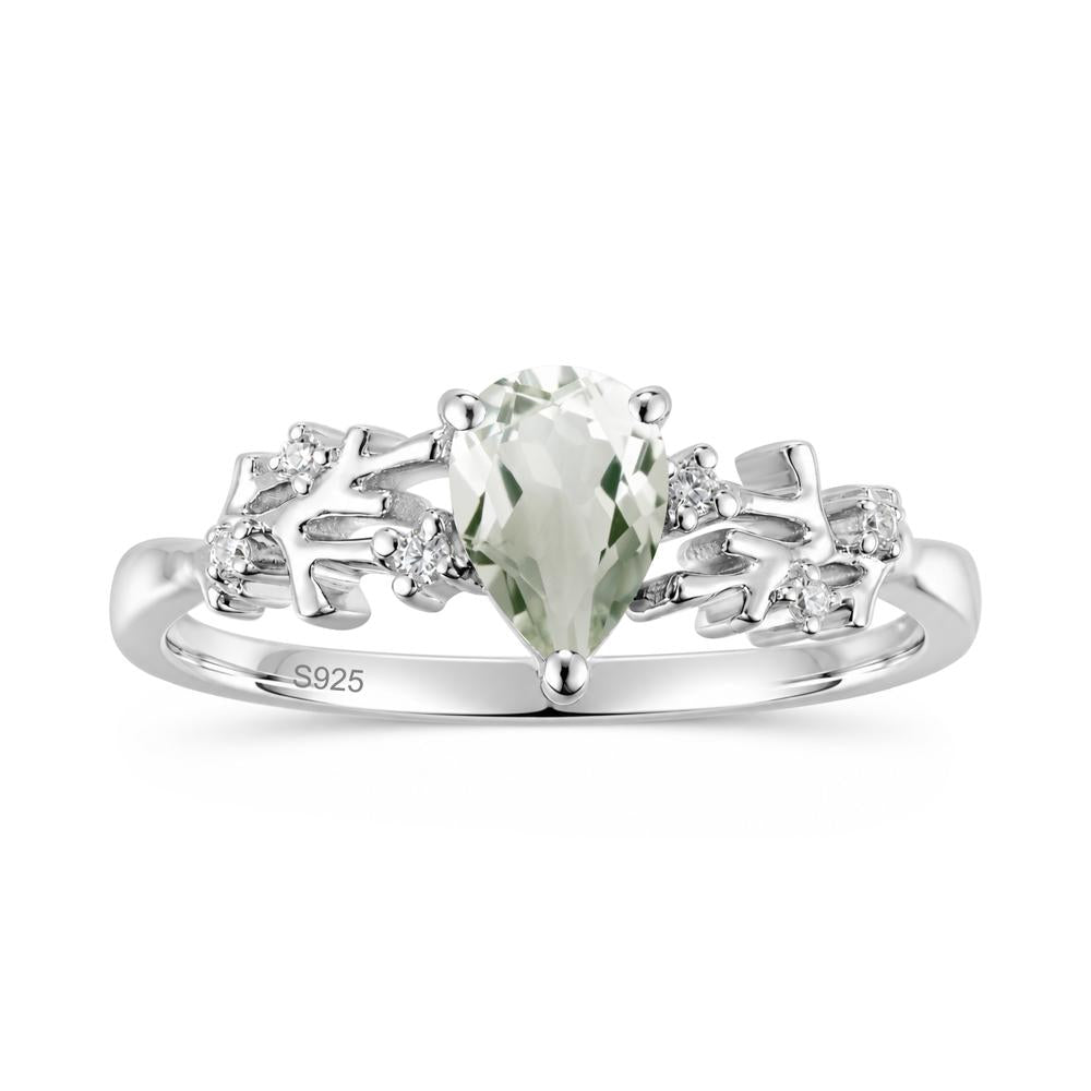 Pear Cut Green Amethyst Coral Ring - LUO Jewelry #gemstone_Green Amethyst