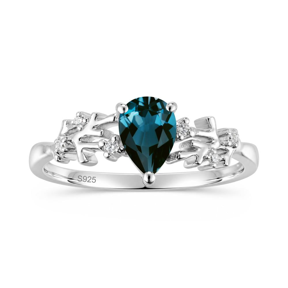Pear Cut Green Amethyst Coral Ring - LUO Jewelry #gemstone_London Blue Topaz