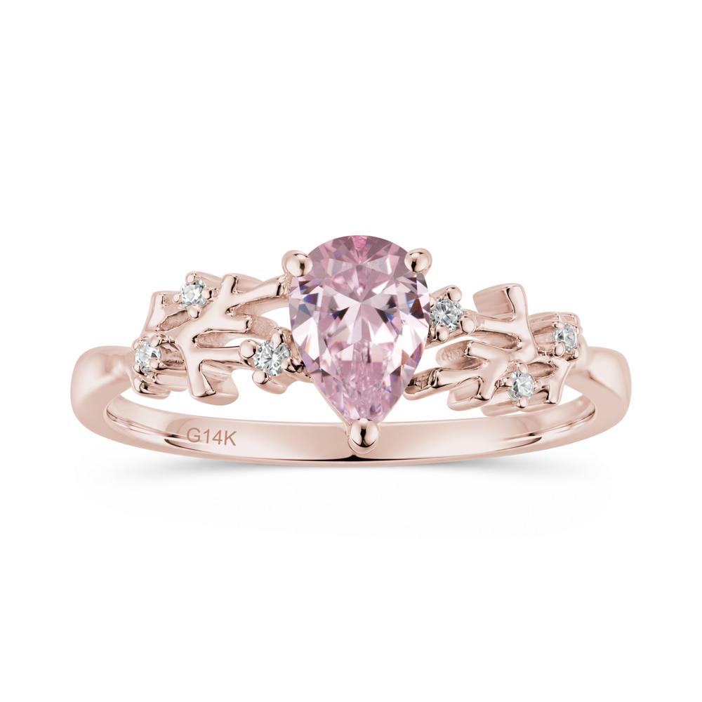 Pear Cut Green Amethyst Coral Ring - LUO Jewelry #gemstone_Pink Cubic Zirconia