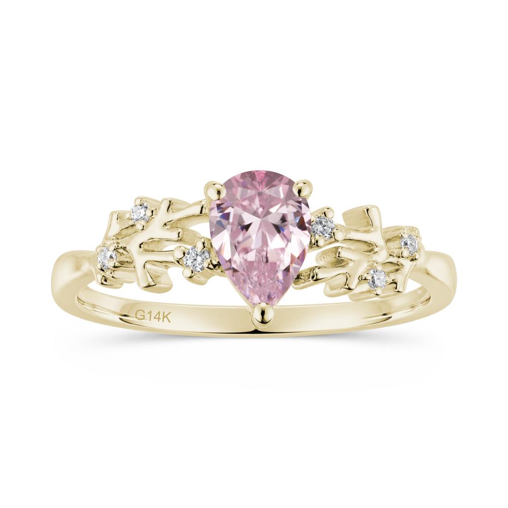 Pear Cut Green Amethyst Coral Ring - LUO Jewelry #gemstone_Pink Cubic Zirconia
