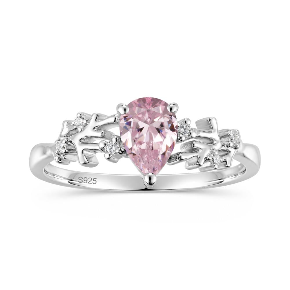 Pear Cut Green Amethyst Coral Ring - LUO Jewelry #gemstone_Pink Cubic Zirconia