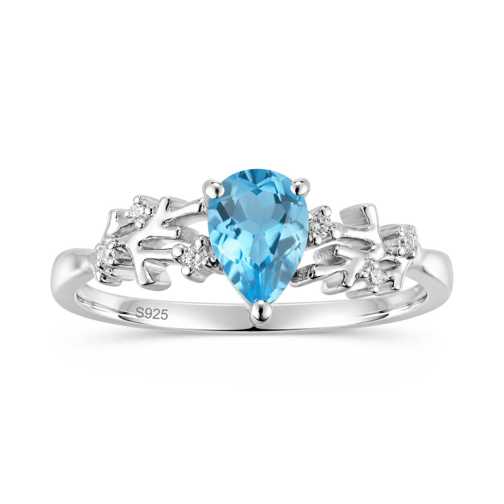 Pear Cut Green Amethyst Coral Ring - LUO Jewelry #gemstone_Swiss Blue Topaz