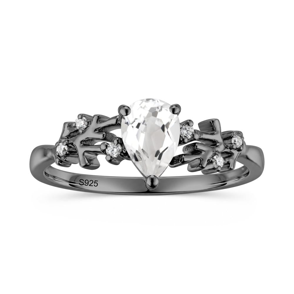 Pear Cut Green Amethyst Coral Ring - LUO Jewelry #gemstone_White Topaz