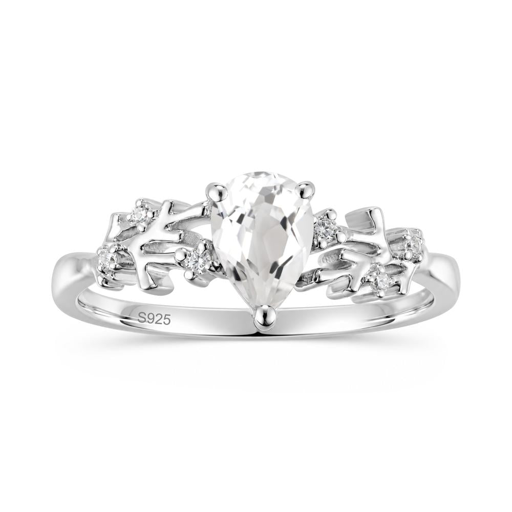 Pear Cut Green Amethyst Coral Ring - LUO Jewelry #gemstone_White Topaz