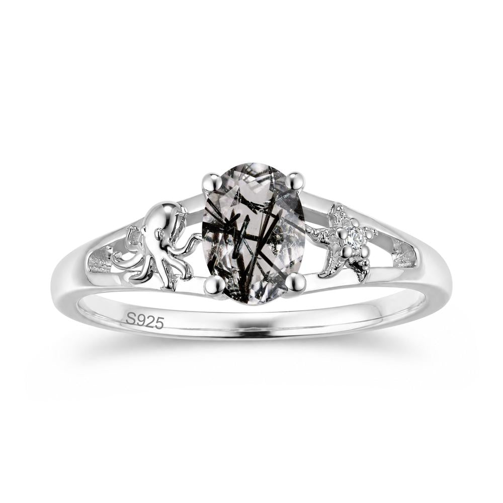 Oval Cut London Blue Topaz Starfish Ring - LUO Jewelry #gemstone_Black Rutilated Quartz