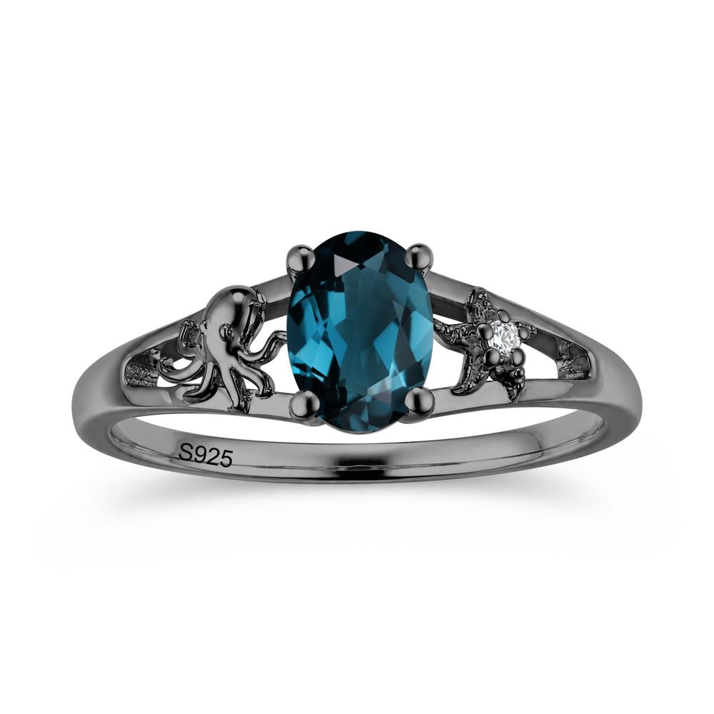 Oval Cut London Blue Topaz Starfish Ring - LUO Jewelry #gemstone_London Blue Topaz