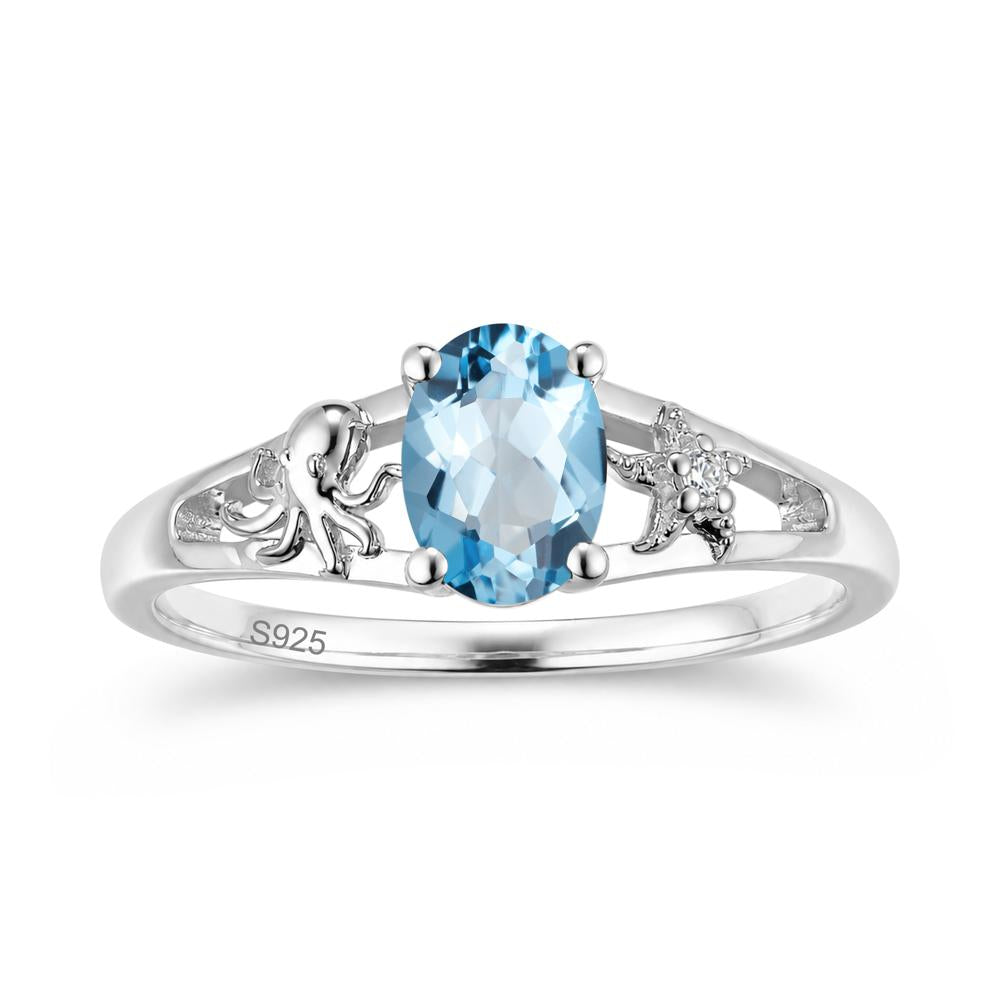 Oval Cut London Blue Topaz Starfish Ring - LUO Jewelry #gemstone_Swiss Blue Topaz