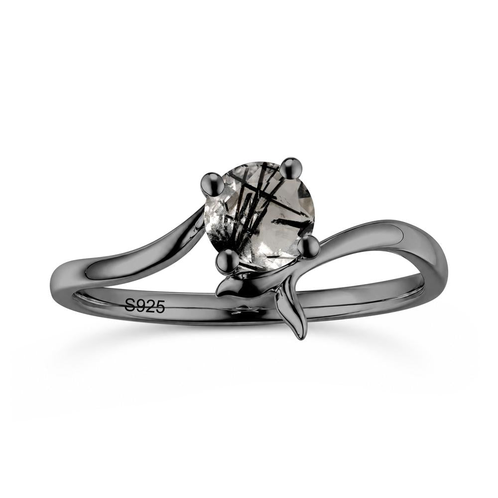 Round Shaped Emerald Whale Tail Bypass Ring - LUO Jewelry #gemstone_Black Rutilated Quartz