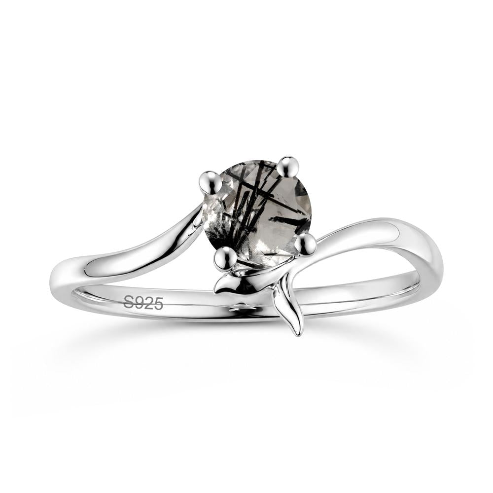 Round Shaped Emerald Whale Tail Bypass Ring - LUO Jewelry #gemstone_Black Rutilated Quartz