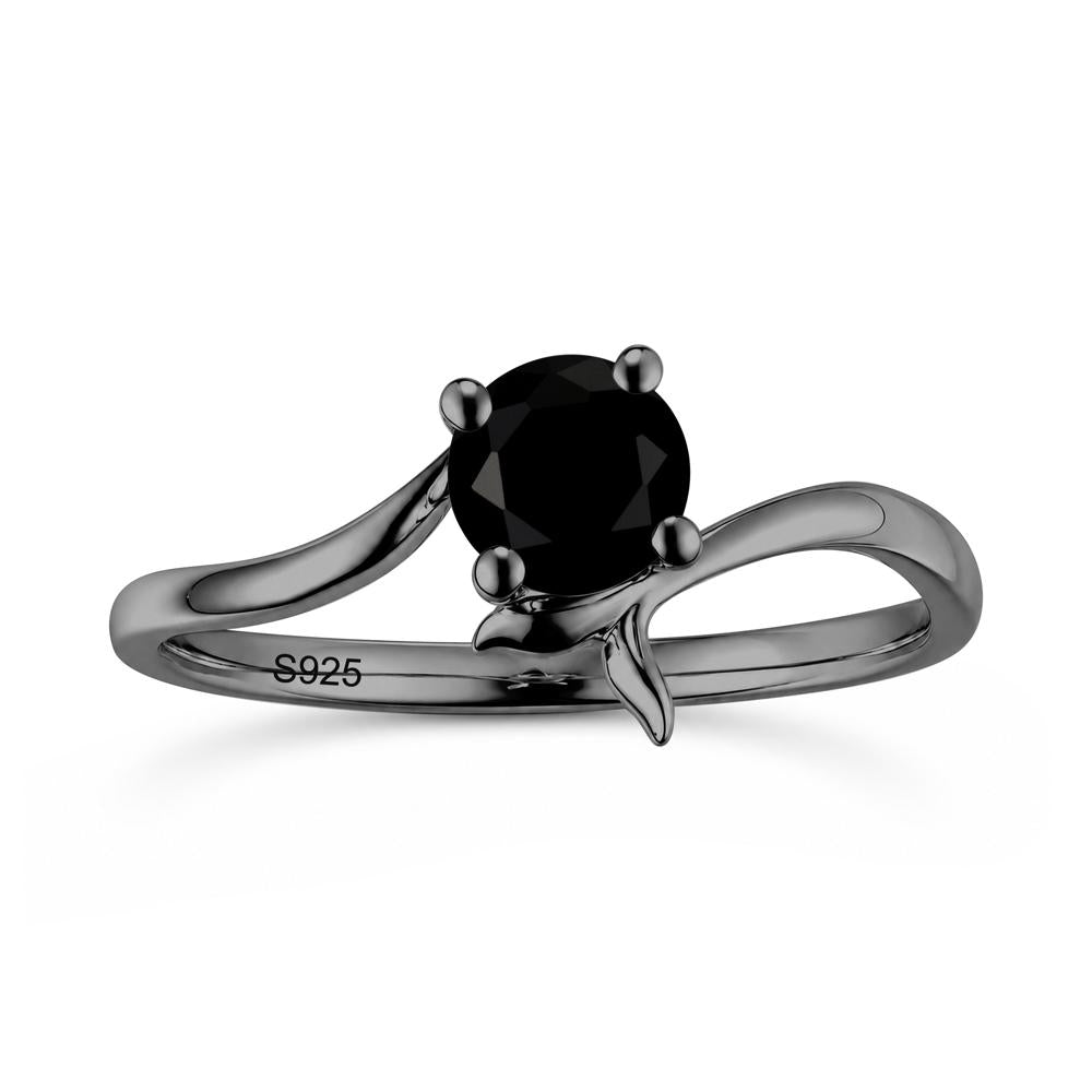 Round Shaped Emerald Whale Tail Bypass Ring - LUO Jewelry #gemstone_Black Spinel