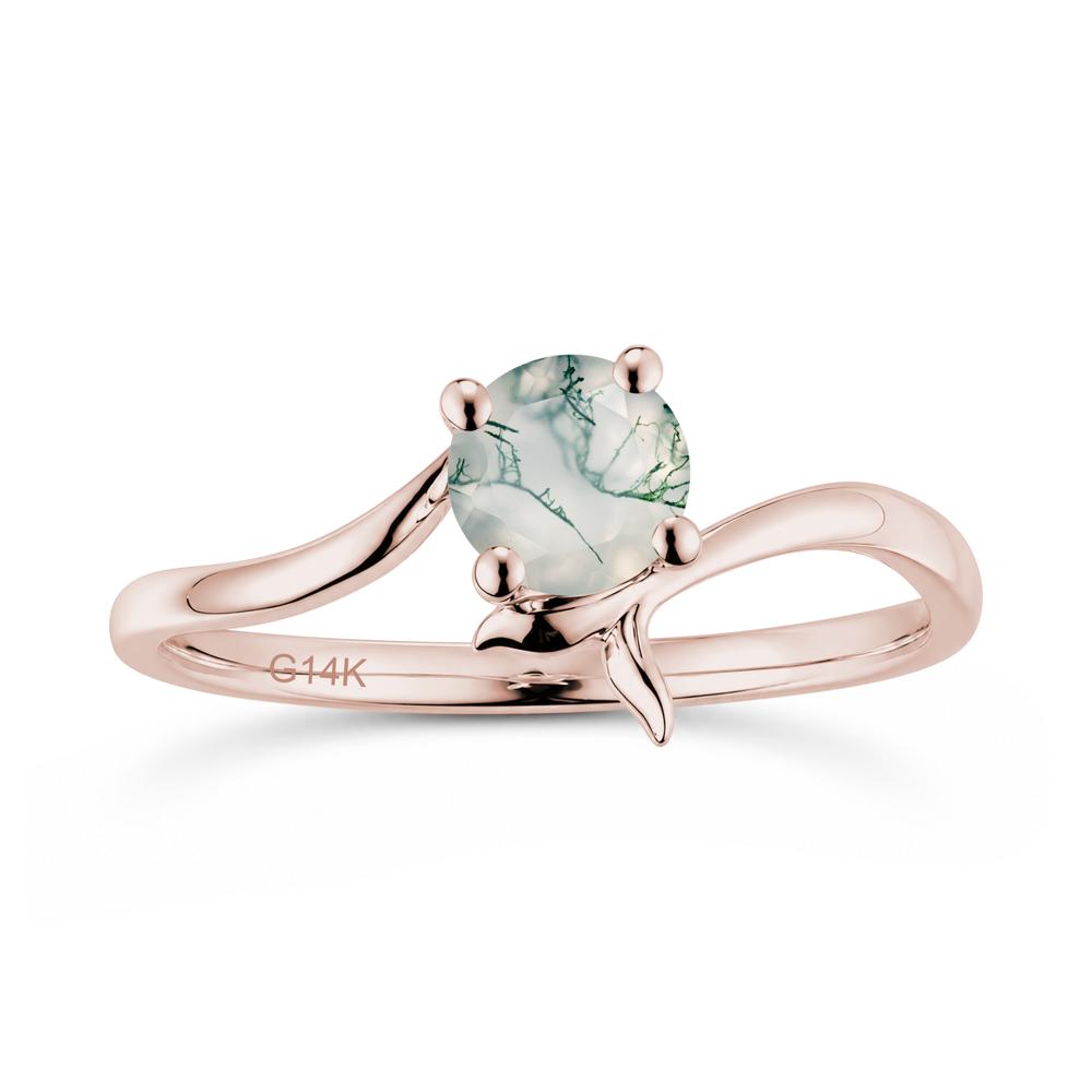 Round Shaped Emerald Whale Tail Bypass Ring - LUO Jewelry #gemstone_Moss Agate