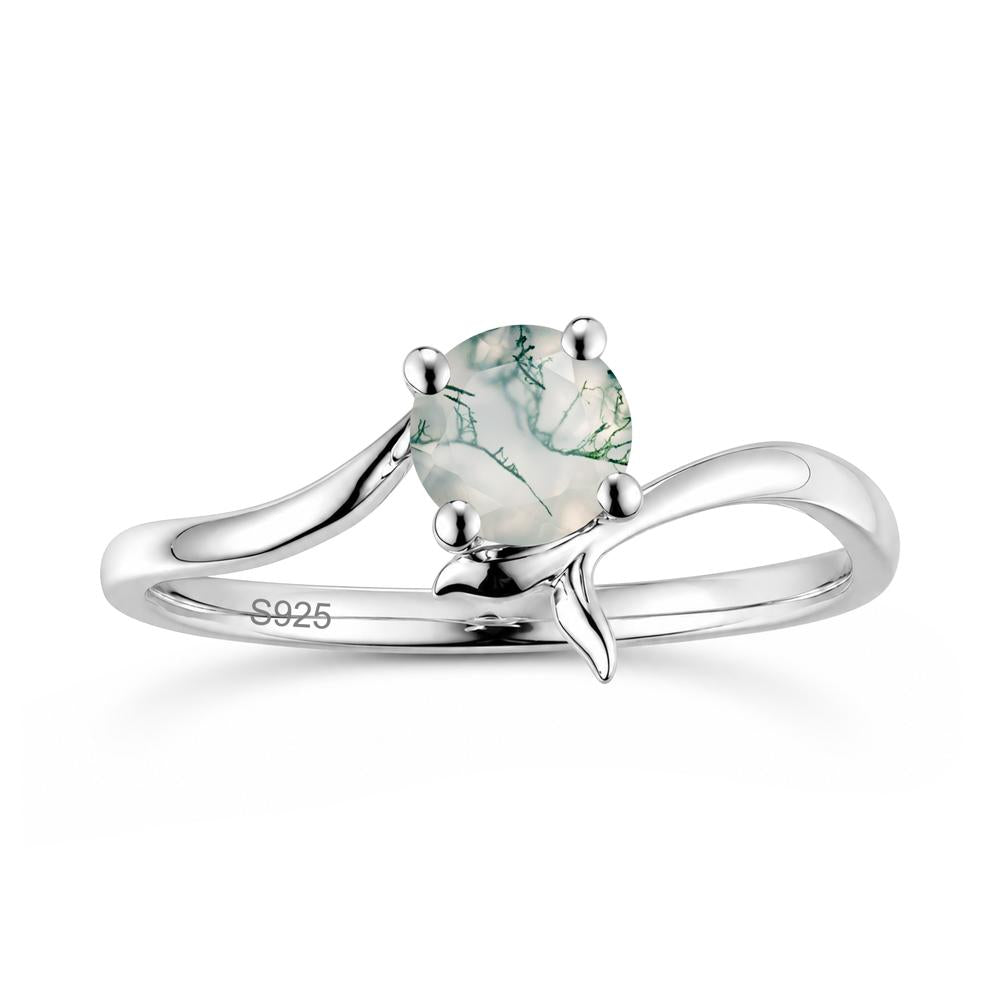Round Shaped Emerald Whale Tail Bypass Ring - LUO Jewelry #gemstone_Moss Agate