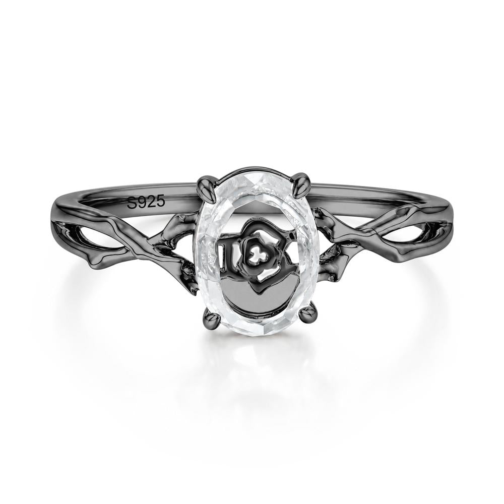 Floral Portrait Cut Oval Clear Quartz Split Ring - LUO Jewelry #gemstone_Clear Quartz