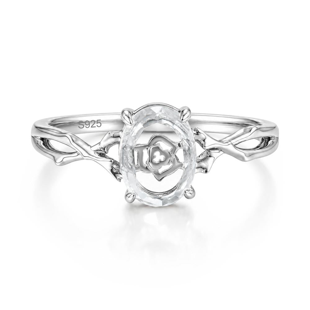 Floral Portrait Cut Oval Clear Quartz Split Ring - LUO Jewelry #gemstone_Clear Quartz