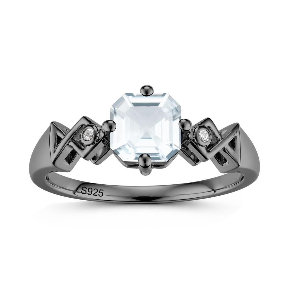 Asscher Cut Sapphire Engraved Fish Ring - LUO Jewelry #gemstone_Aquamarine