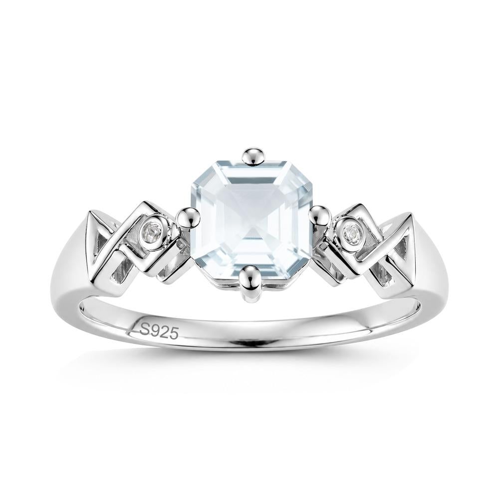 Asscher Cut Sapphire Engraved Fish Ring - LUO Jewelry #gemstone_Aquamarine