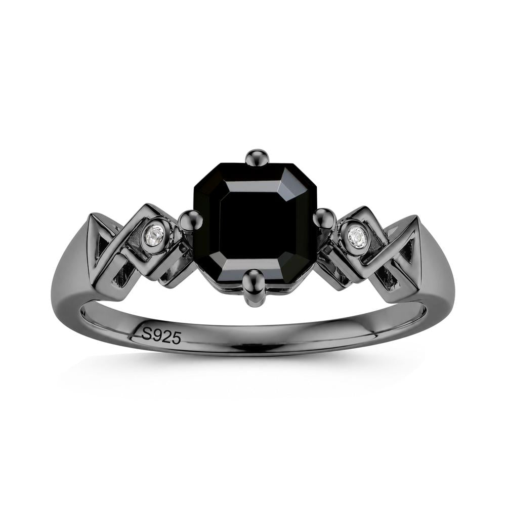 Asscher Cut Sapphire Engraved Fish Ring - LUO Jewelry #gemstone_Black Spinel