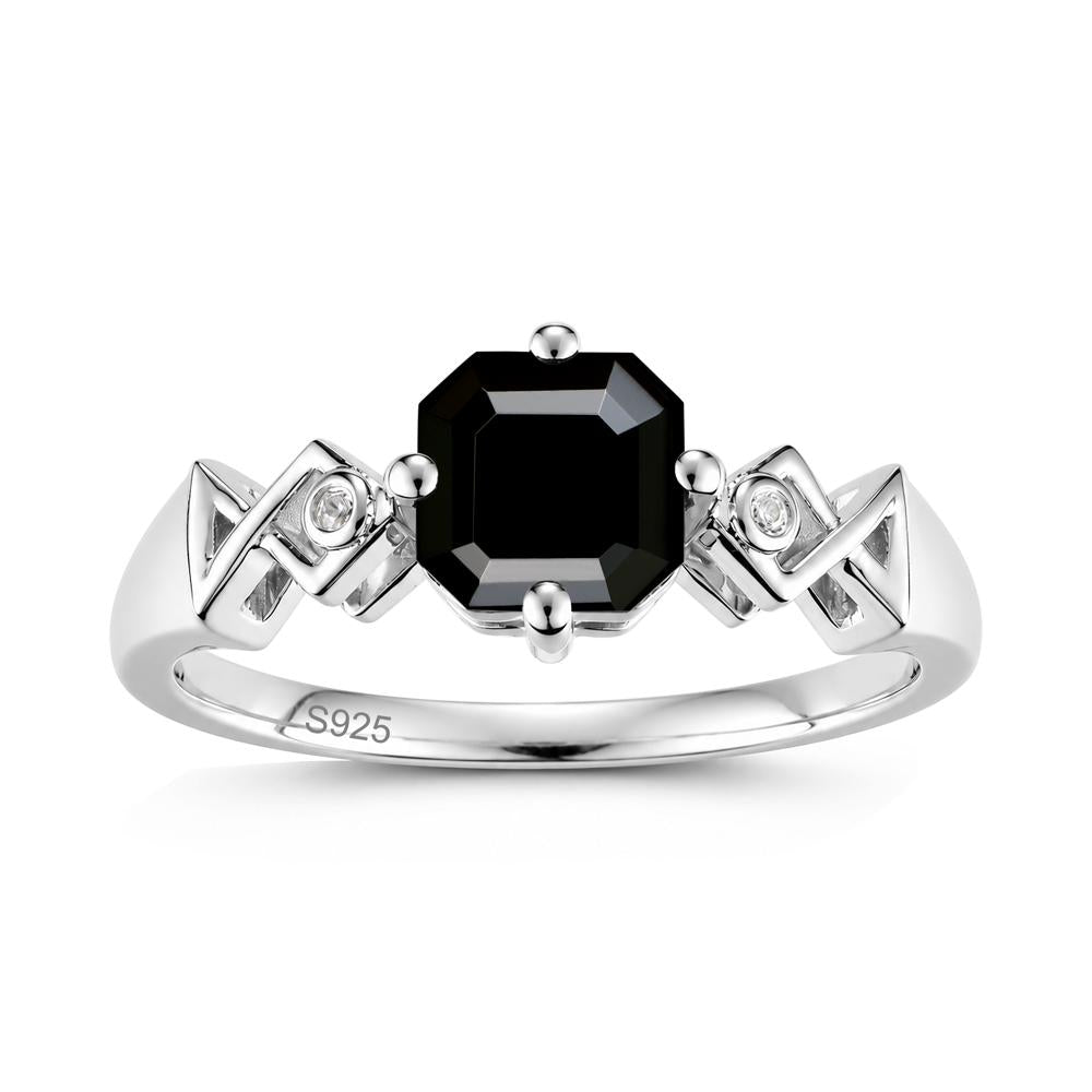 Asscher Cut Sapphire Engraved Fish Ring - LUO Jewelry #gemstone_Black Spinel