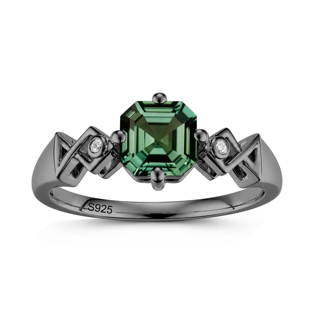 Asscher Cut Sapphire Engraved Fish Ring - LUO Jewelry #gemstone_Green Sapphire