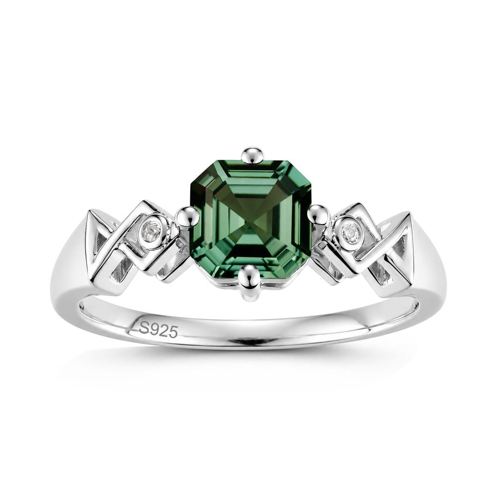 Asscher Cut Sapphire Engraved Fish Ring - LUO Jewelry #gemstone_Green Sapphire