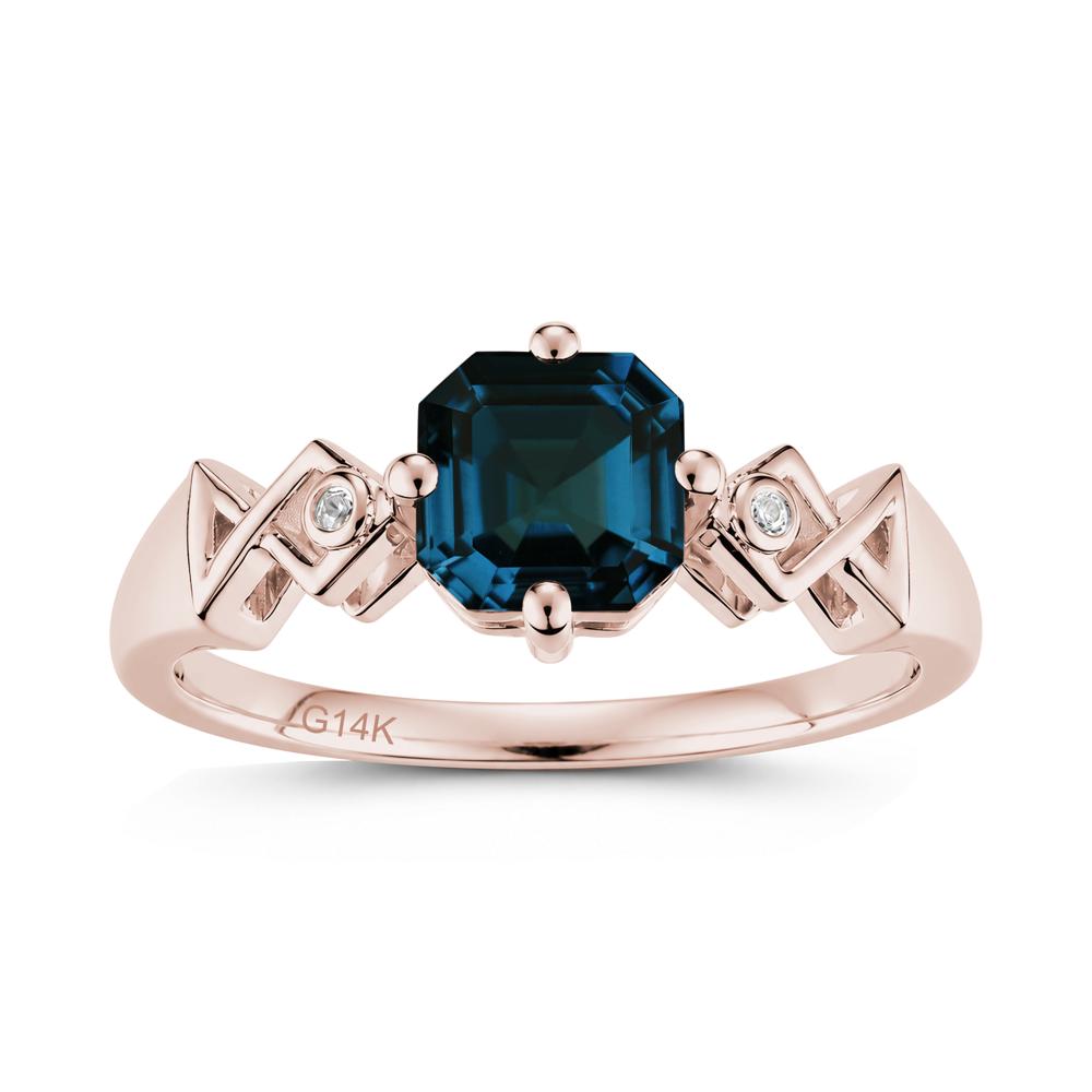Asscher Cut Sapphire Engraved Fish Ring - LUO Jewelry #gemstone_London Blue Topaz