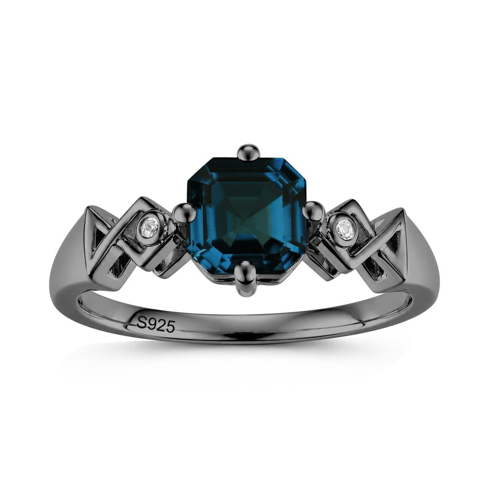 Asscher Cut Sapphire Engraved Fish Ring - LUO Jewelry #gemstone_London Blue Topaz