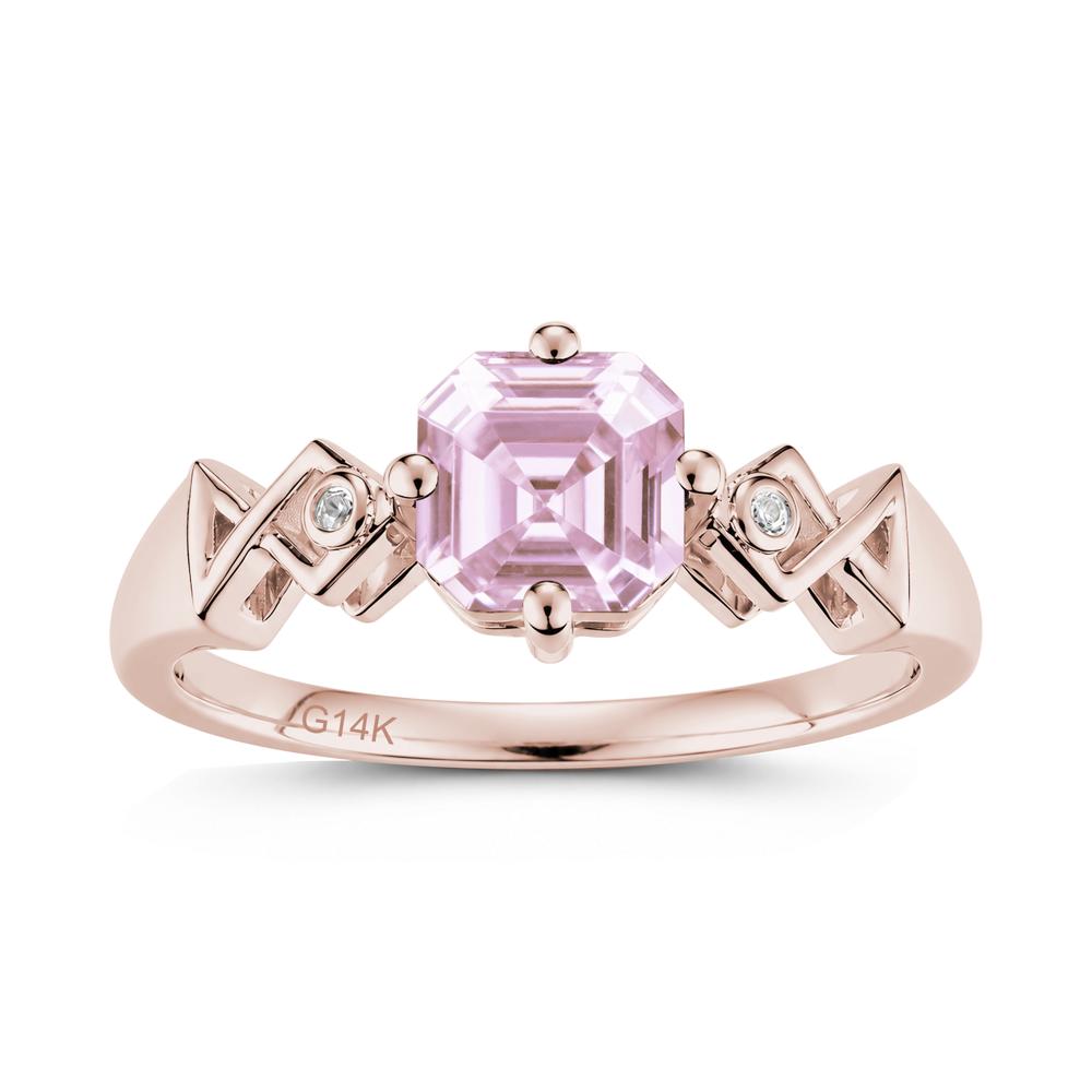 Asscher Cut Sapphire Engraved Fish Ring - LUO Jewelry #gemstone_Pink Cubic Zirconia
