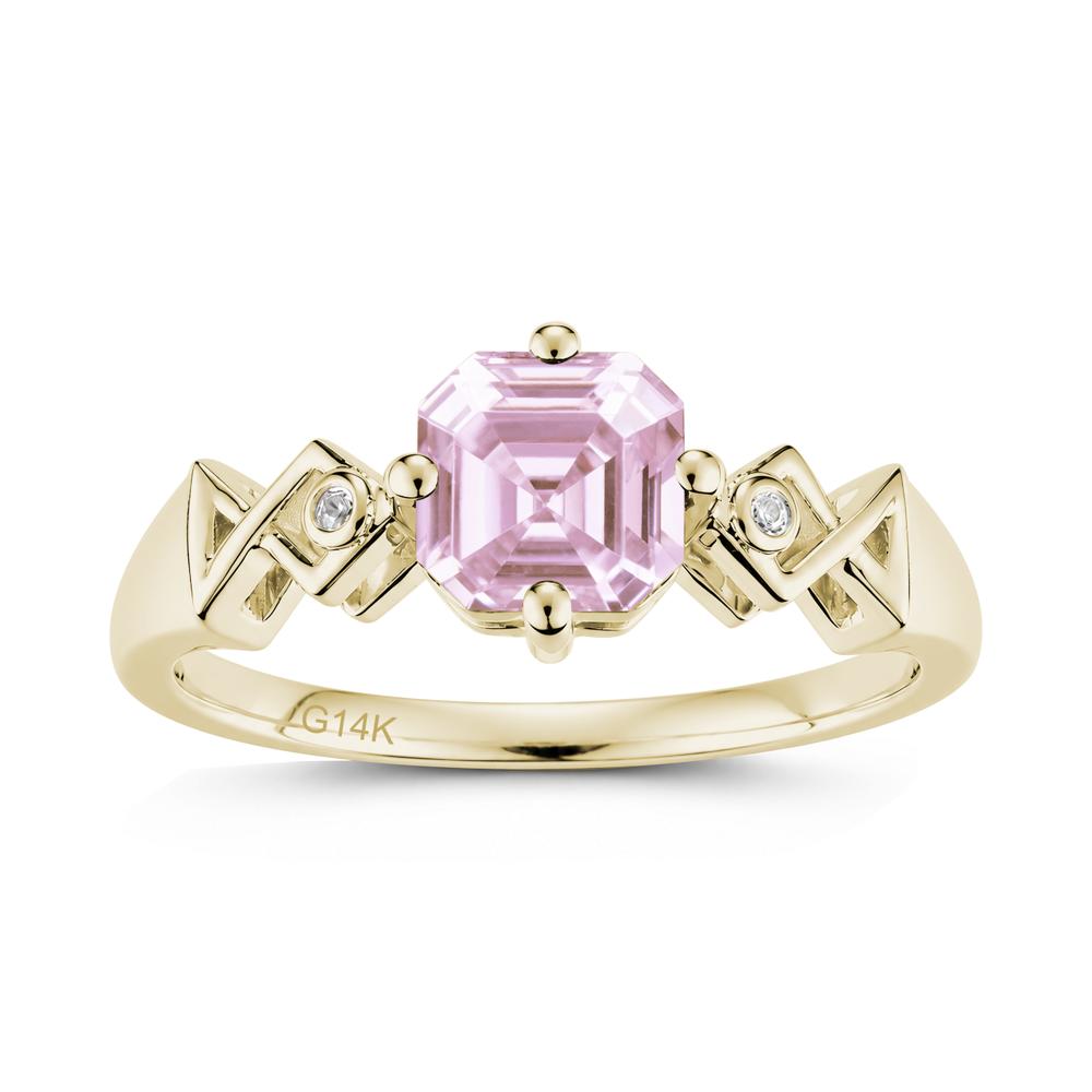Asscher Cut Sapphire Engraved Fish Ring - LUO Jewelry #gemstone_Pink Cubic Zirconia