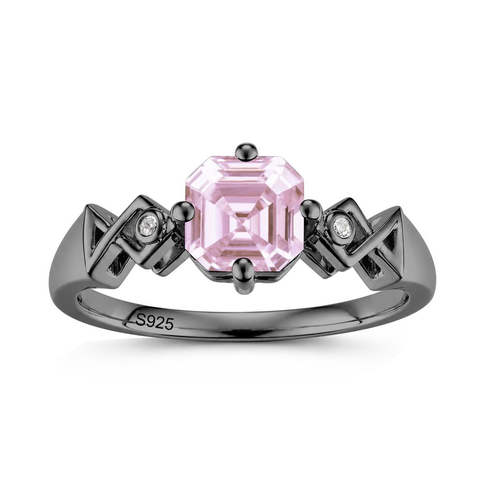Asscher Cut Sapphire Engraved Fish Ring - LUO Jewelry #gemstone_Pink Cubic Zirconia