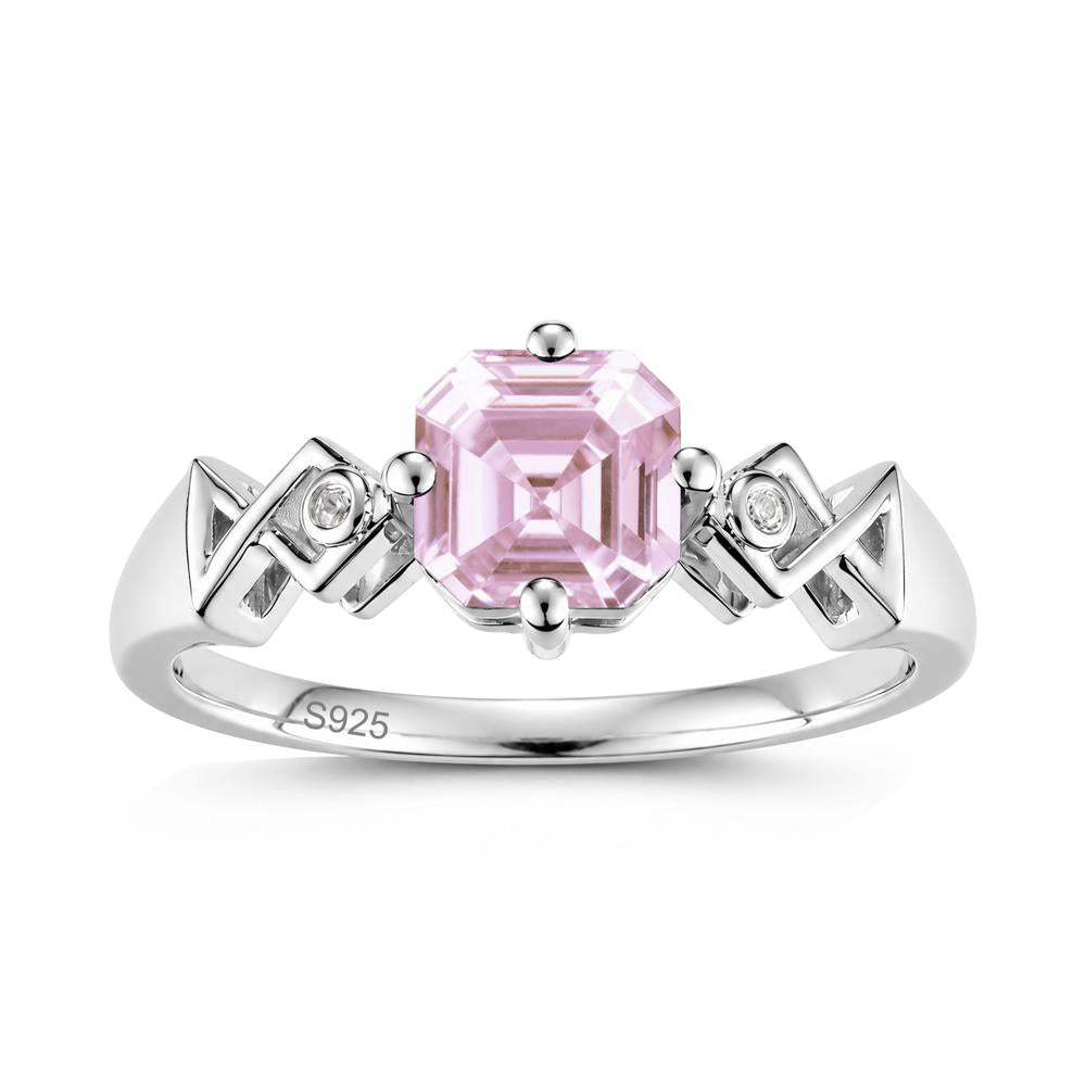 Asscher Cut Sapphire Engraved Fish Ring - LUO Jewelry #gemstone_Pink Cubic Zirconia