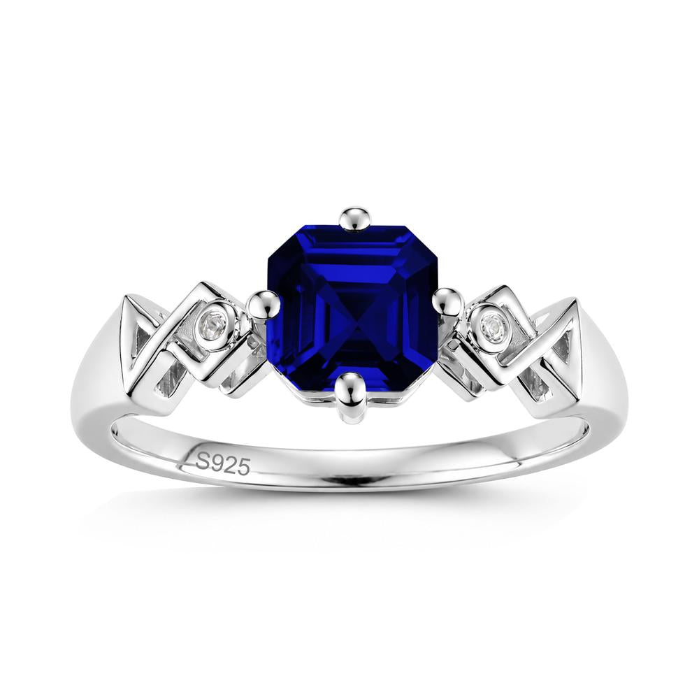 Asscher Cut Sapphire Engraved Fish Ring - LUO Jewelry #gemstone_Sapphire