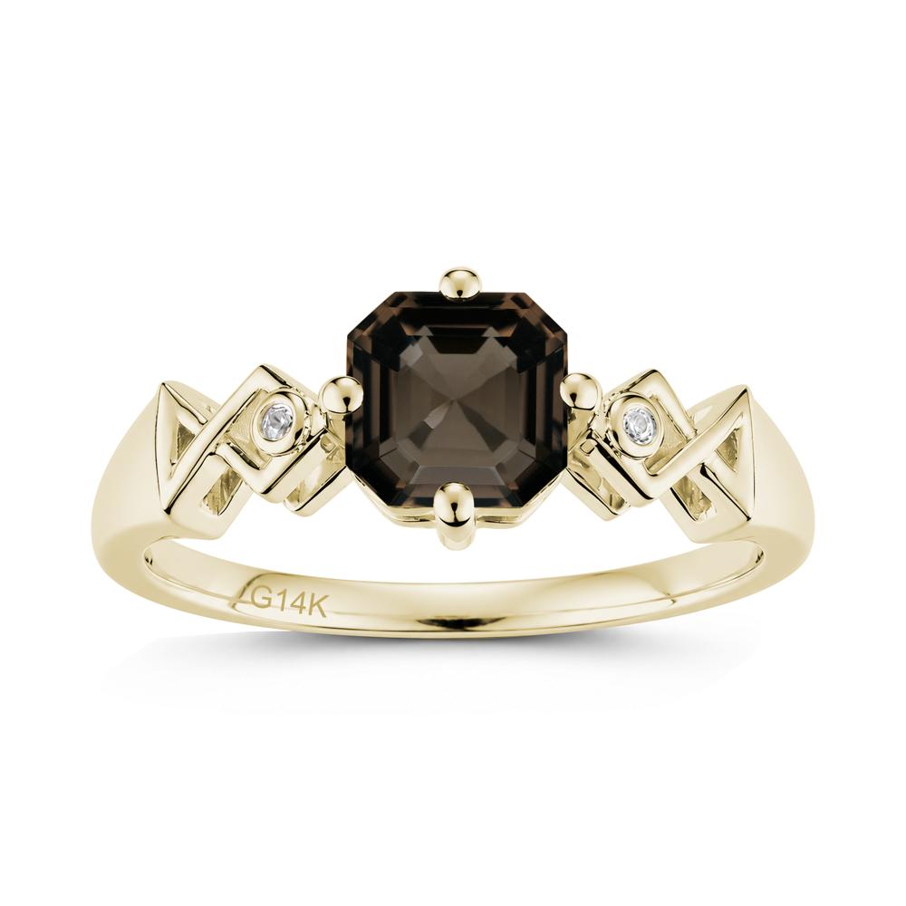 Asscher Cut Sapphire Engraved Fish Ring - LUO Jewelry #gemstone_Smoky Quartz