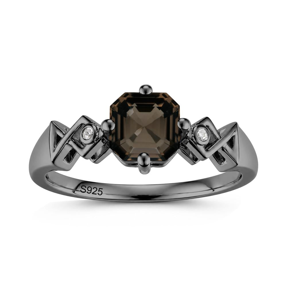 Asscher Cut Sapphire Engraved Fish Ring - LUO Jewelry #gemstone_Smoky Quartz