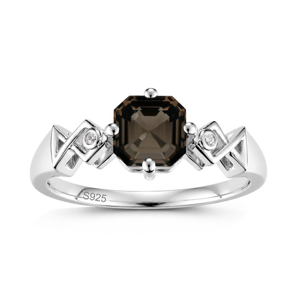 Asscher Cut Sapphire Engraved Fish Ring - LUO Jewelry #gemstone_Smoky Quartz