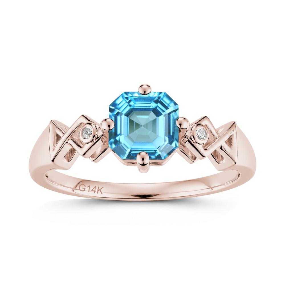 Asscher Cut Sapphire Engraved Fish Ring - LUO Jewelry #gemstone_Swiss Blue Topaz