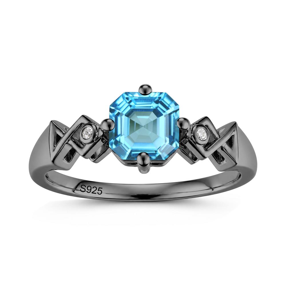 Asscher Cut Sapphire Engraved Fish Ring - LUO Jewelry #gemstone_Swiss Blue Topaz