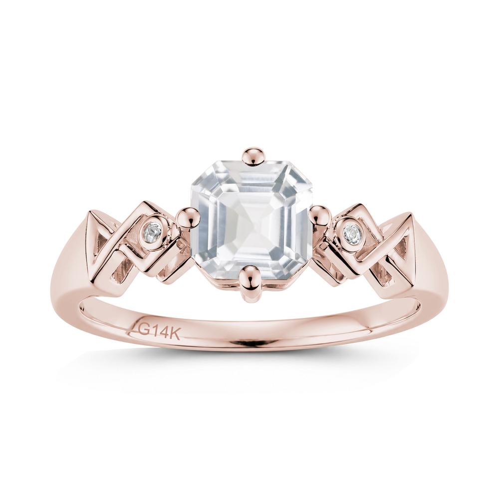 Asscher Cut Sapphire Engraved Fish Ring - LUO Jewelry #gemstone_White Topaz
