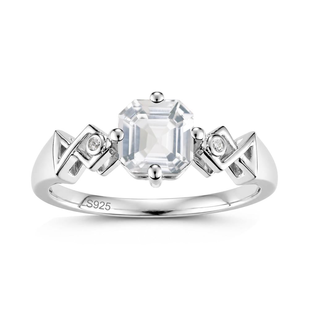 Asscher Cut Sapphire Engraved Fish Ring - LUO Jewelry #gemstone_White Topaz