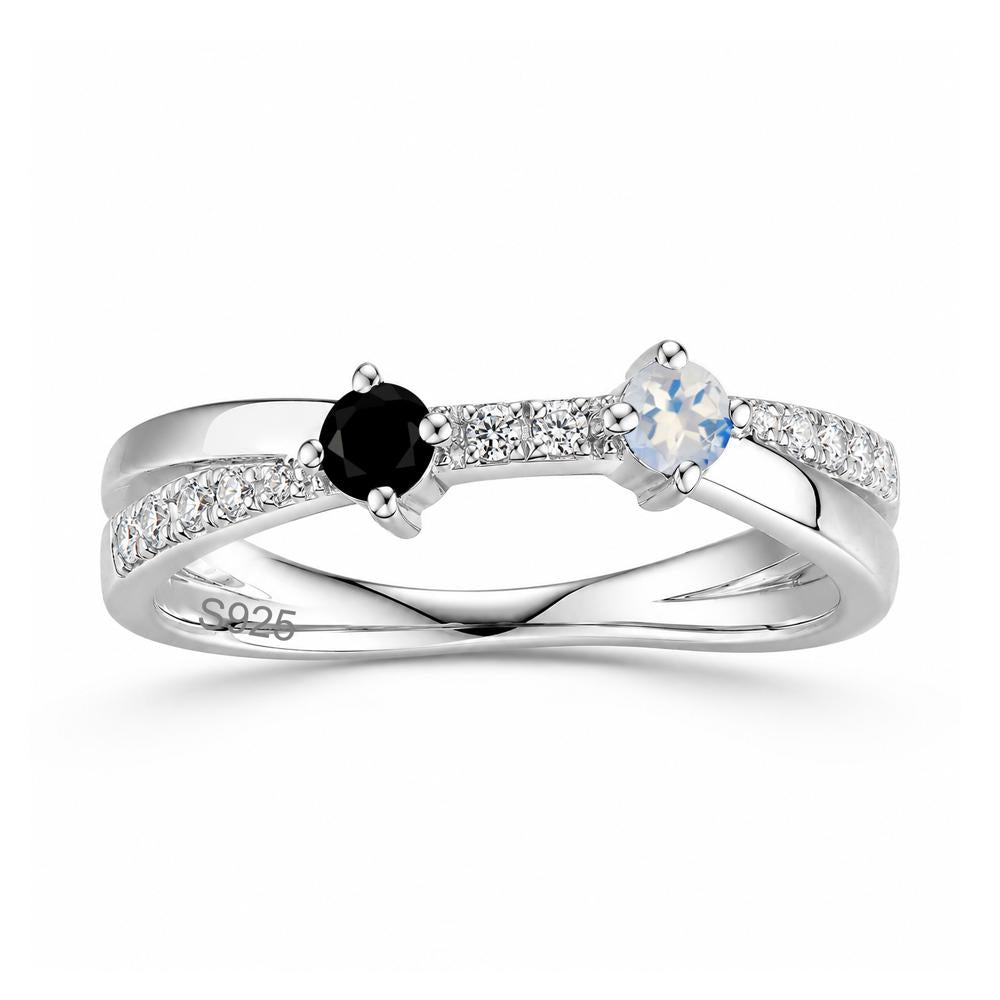 Toi Et Moi Citrine and Garnet Crossover Ring - LUO Jewelry #gemstone_Black Spinel and Moonstone