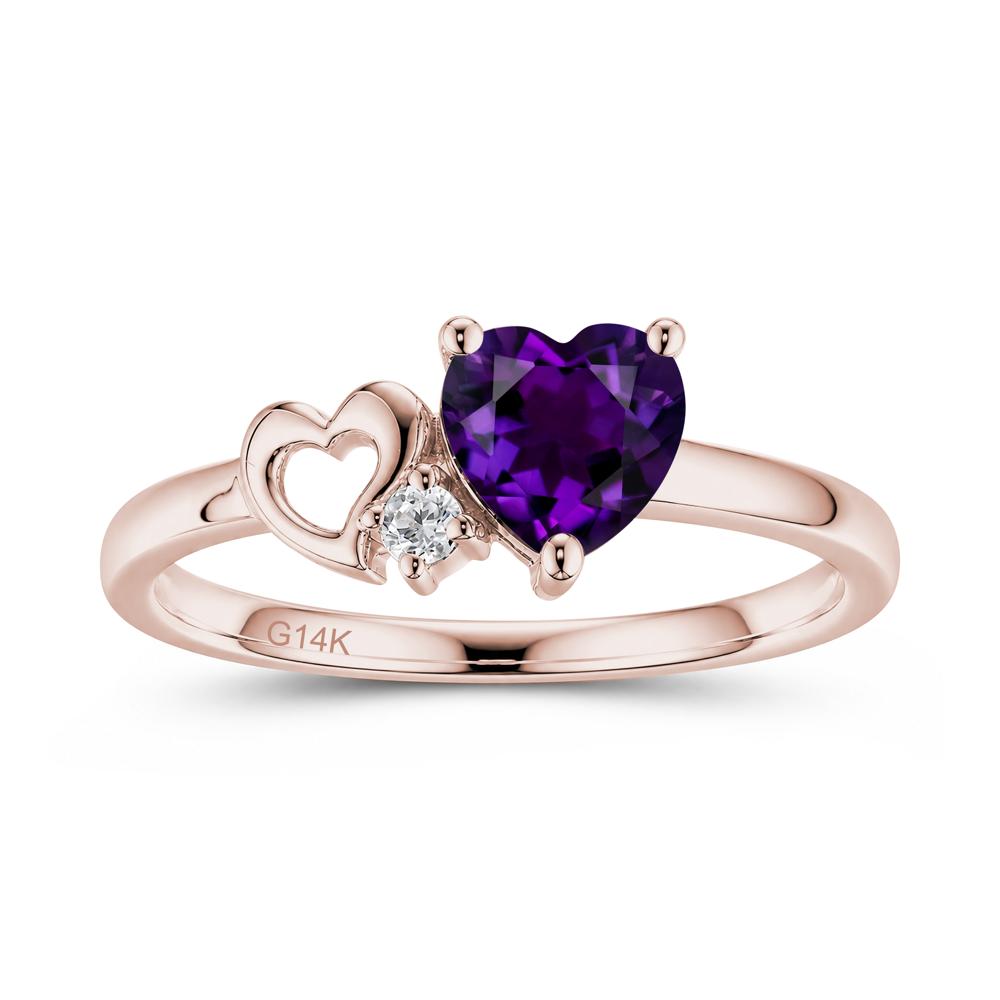Dainty Daul Heart Amethyst Ring - LUO Jewelry #gemstone_Amethyst