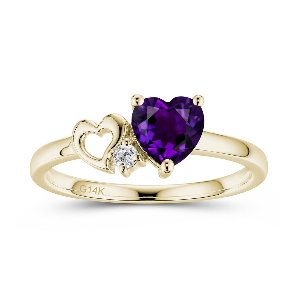 Dainty Daul Heart Amethyst Ring - LUO Jewelry #gemstone_Amethyst