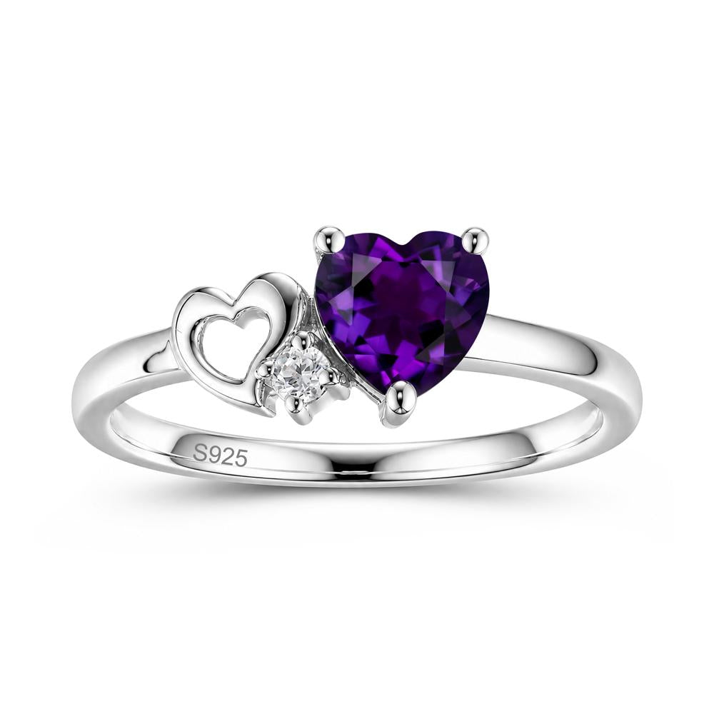 Dainty Daul Heart Amethyst Ring - LUO Jewelry #gemstone_Amethyst