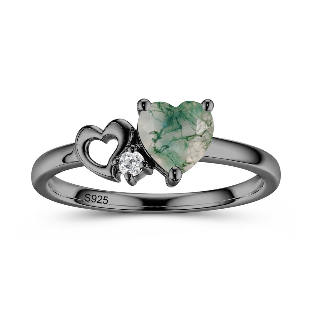 Dainty Daul Heart Amethyst Ring - LUO Jewelry #gemstone_Moss Agate
