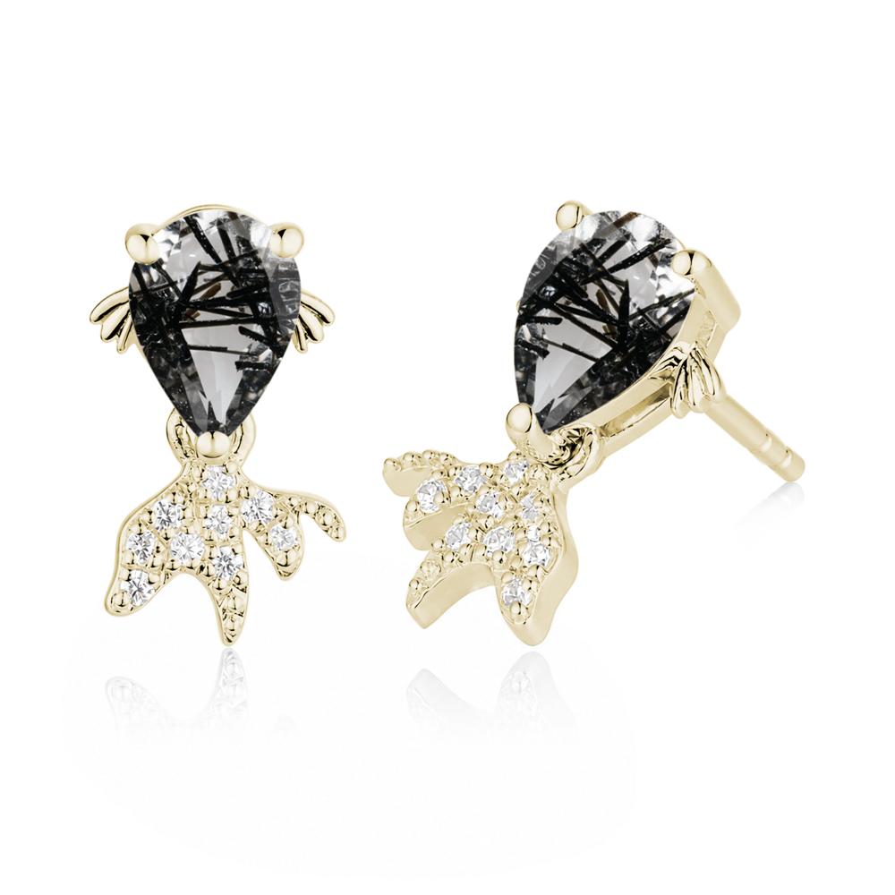 Cute Goldfish Smoky Quartz Stud Earrings - LUO Jewelry #gemstone_Black Rutilated Quartz