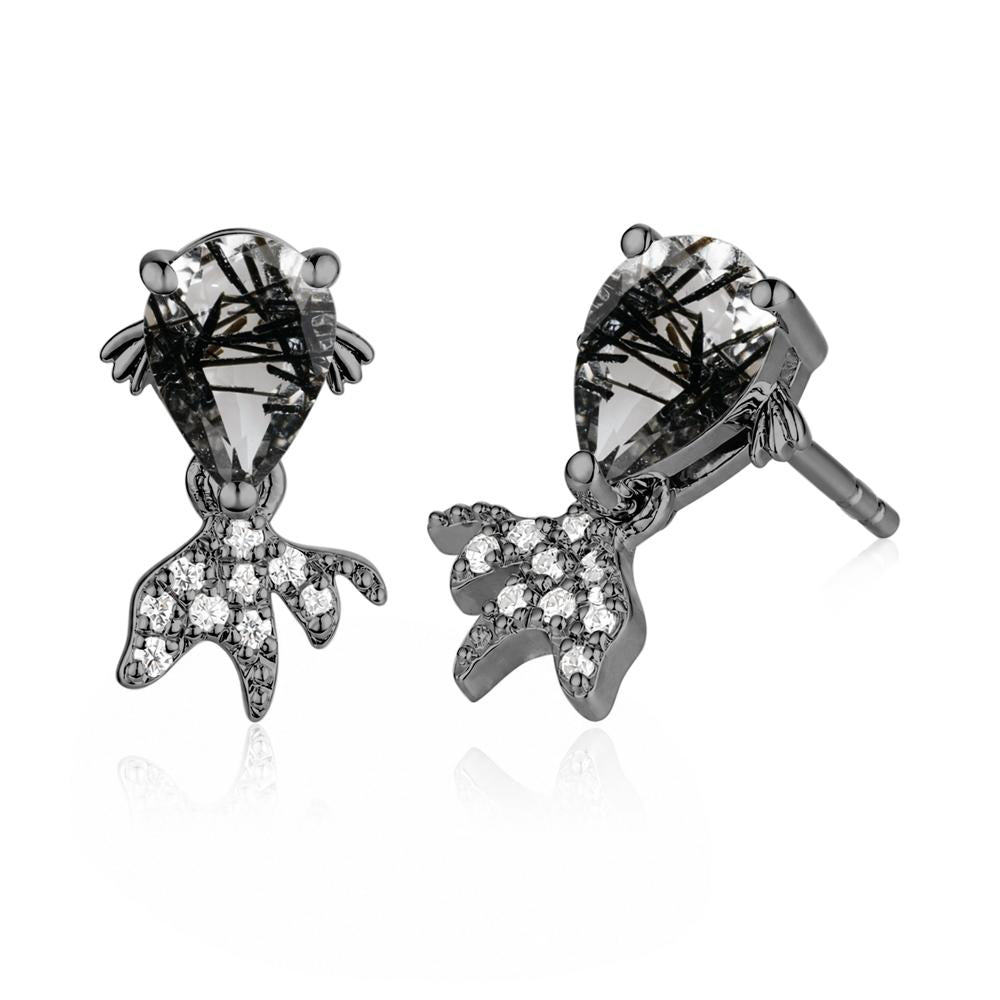 Cute Goldfish Smoky Quartz Stud Earrings - LUO Jewelry #gemstone_Black Rutilated Quartz