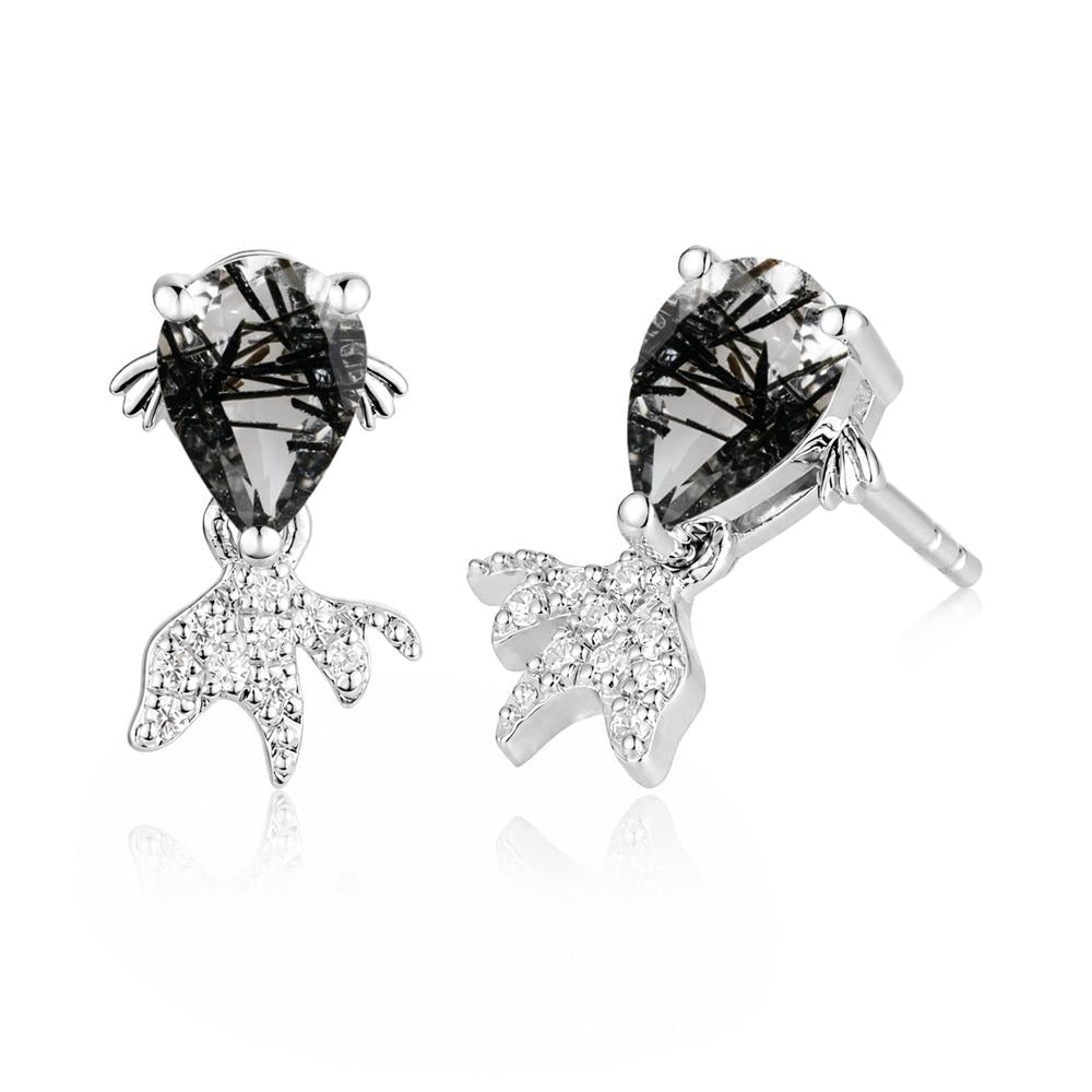 Cute Goldfish Smoky Quartz Stud Earrings - LUO Jewelry #gemstone_Black Rutilated Quartz