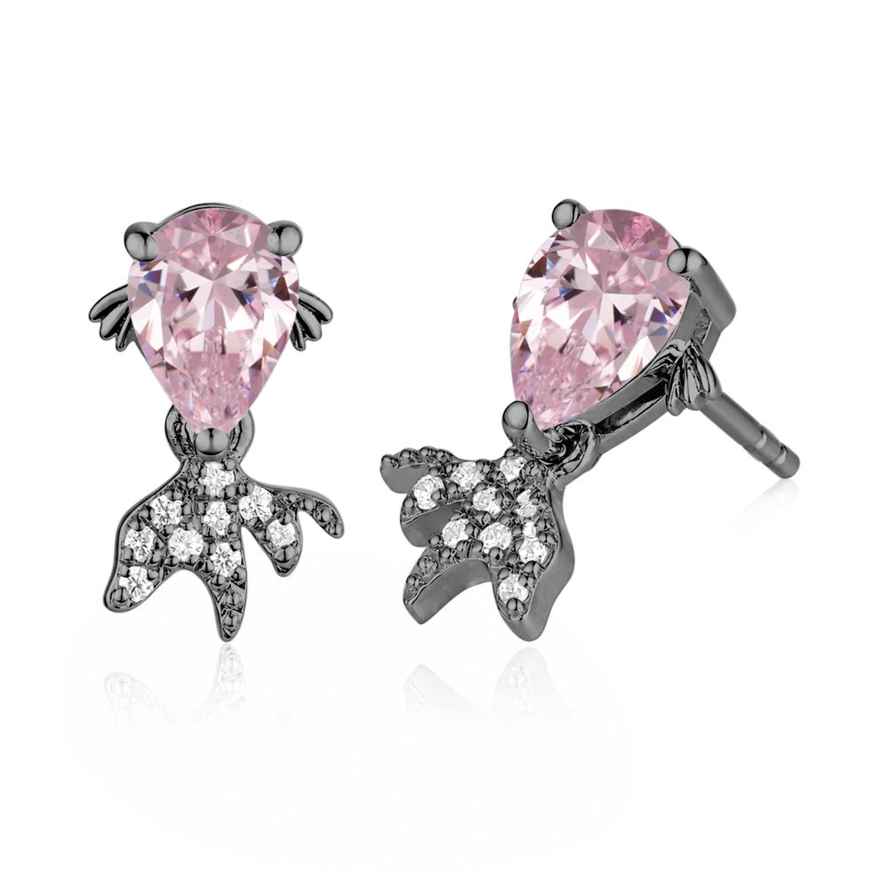 Cute Goldfish Smoky Quartz Stud Earrings - LUO Jewelry #gemstone_Pink Cubic Zirconia