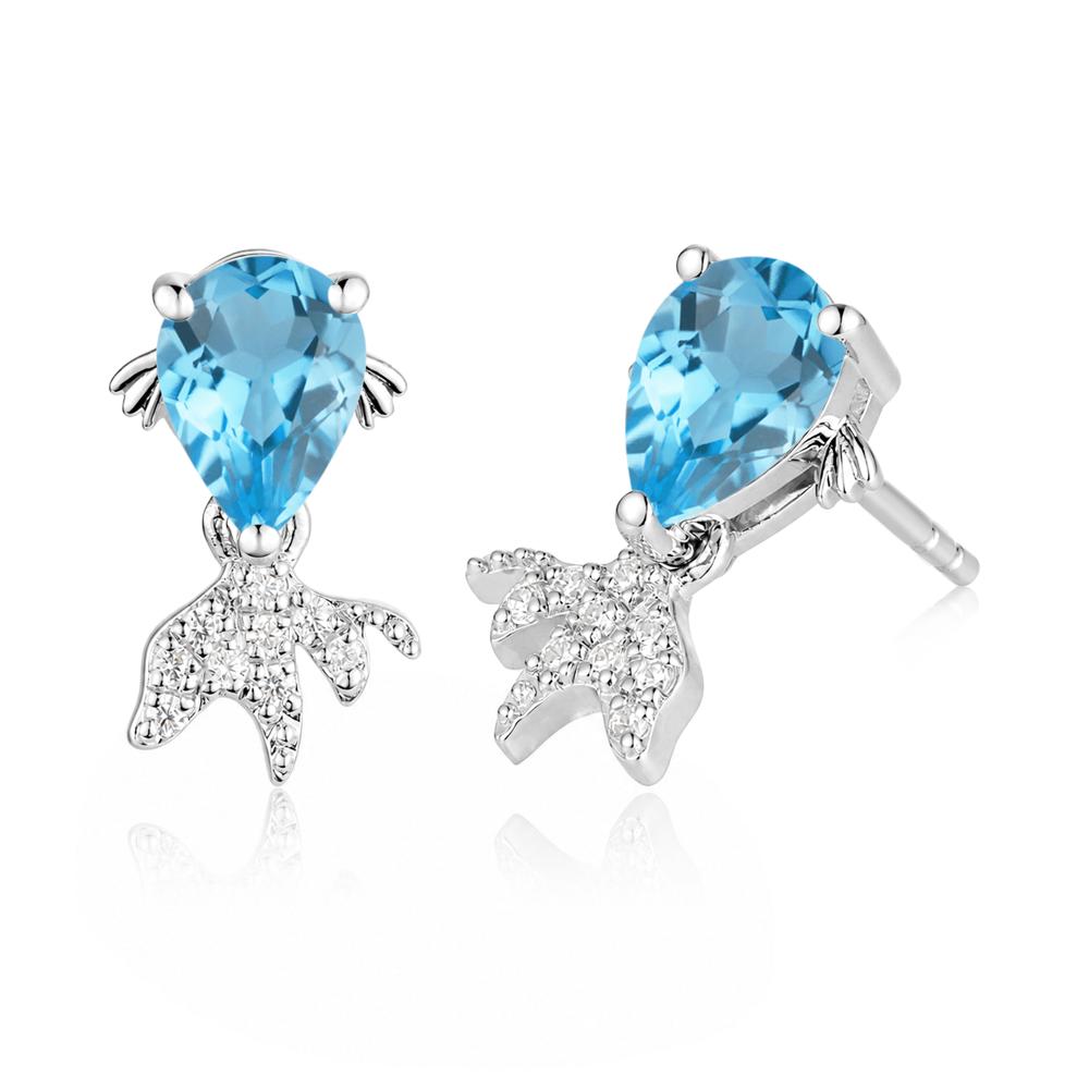 Cute Goldfish Smoky Quartz Stud Earrings - LUO Jewelry #gemstone_Swiss Blue Topaz